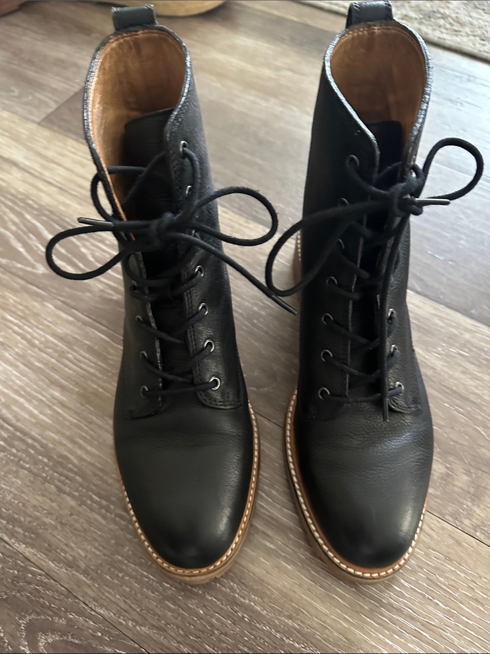 Women's Black Lace-Up Leather Boots